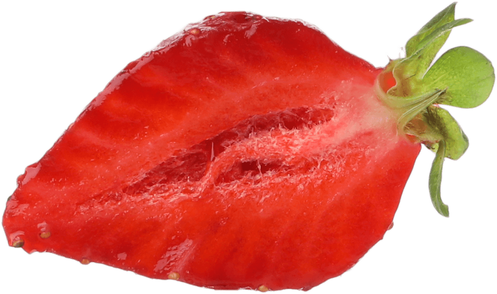 A strawberry cut lengthways